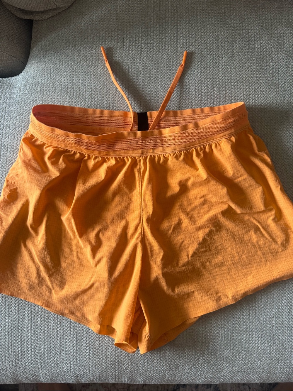 LSKD Women's Running ACCELERATE Shorts in Bright Orange, mid rise